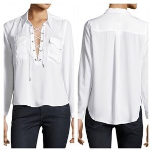 NWT!  L'Academie The Safari Lace-Up Blouse, White